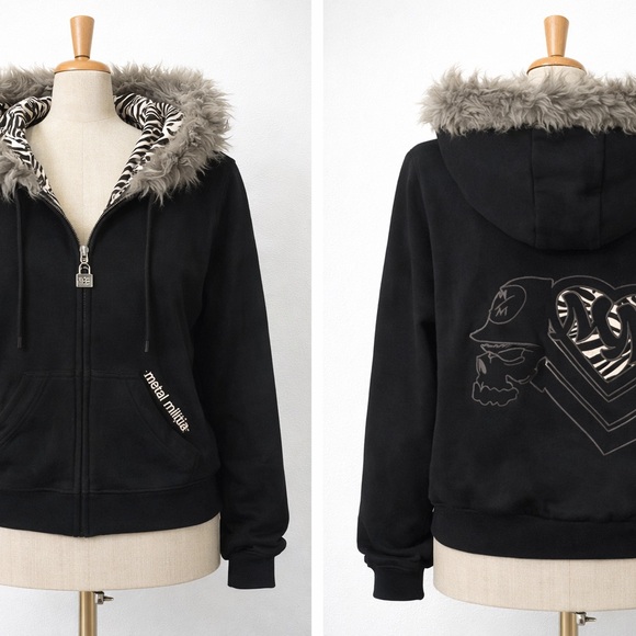 Mental Militia Reversible Zip-Up Hoodie – Faux Fur Hood - Picture 3 of 10